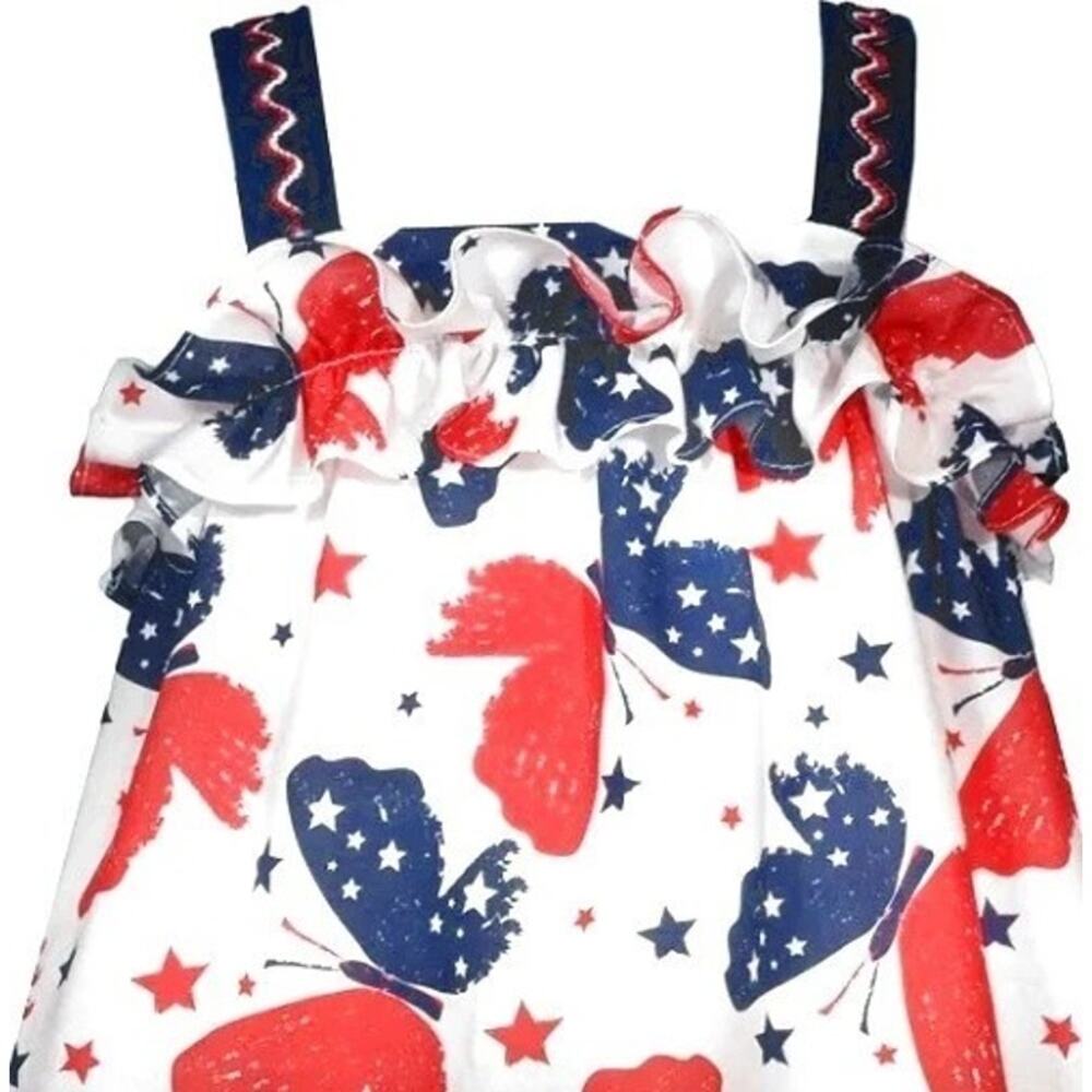 Bonnie Jean Toddler Outfit White Butterfly Top & Blue Seersucker Shorts Size 2T - Picture 2 of 2